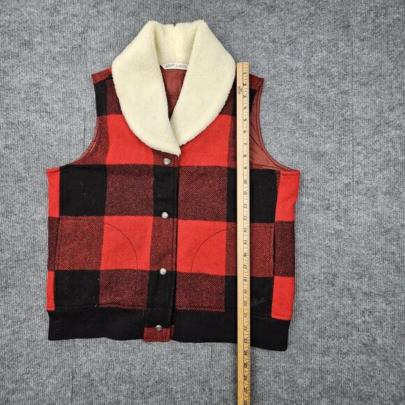 Vintage Woolrich Vest Womens Large Buffalo Plaid Sherpa Collar Wool Western - Picture 5 of 8